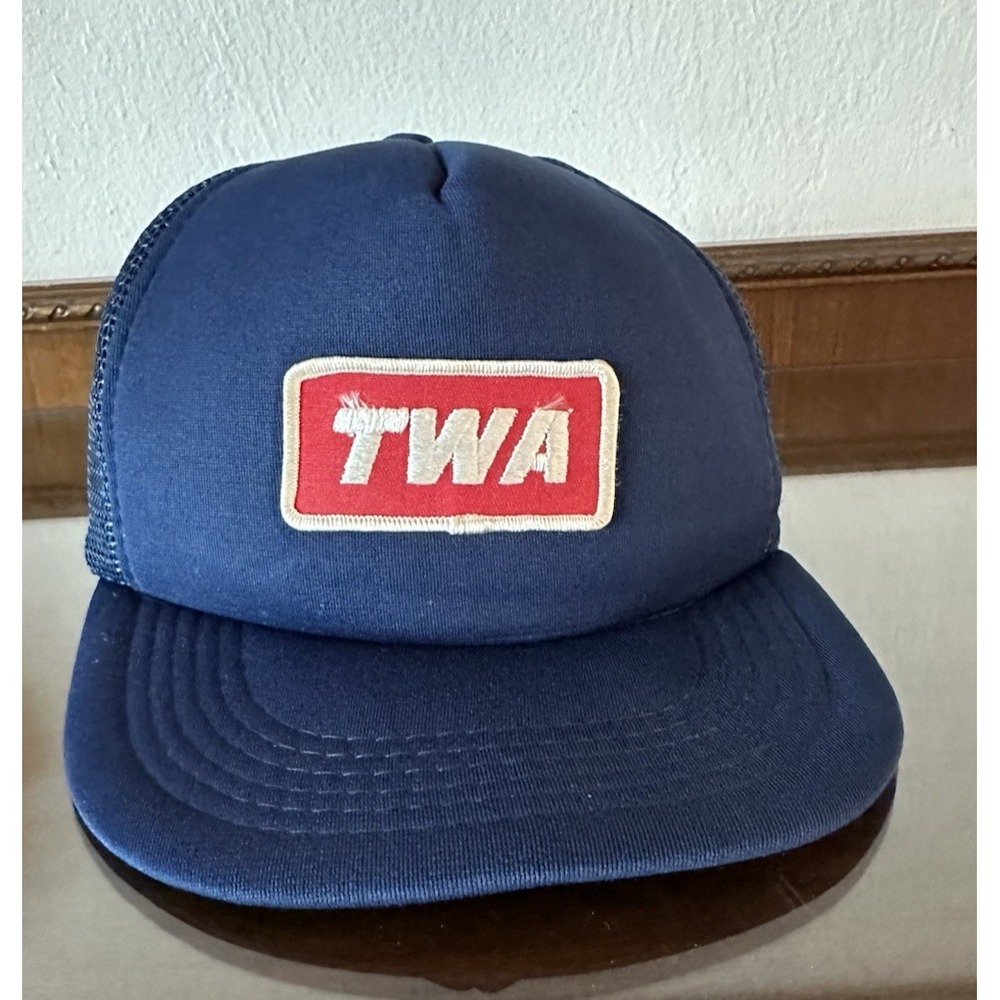Vintage 1980's TWA‎ Blue Trucker Snapback Hat OSFA Trans World Airlines